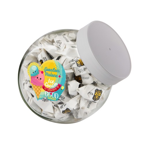 Medium glazen pot, gevuld met snoep