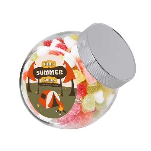 Medium glazen pot, gevuld met snoep
