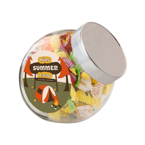 Medium glazen pot, gevuld met snoep