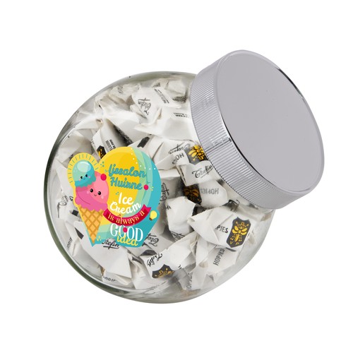 Medium glazen pot, gevuld met snoep
