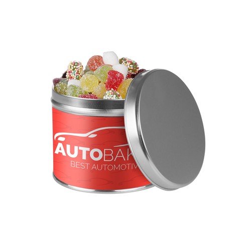Rond blik, gevuld met snoep