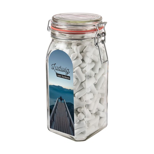 Weckpot 1,5 liter, gevuld met snoep