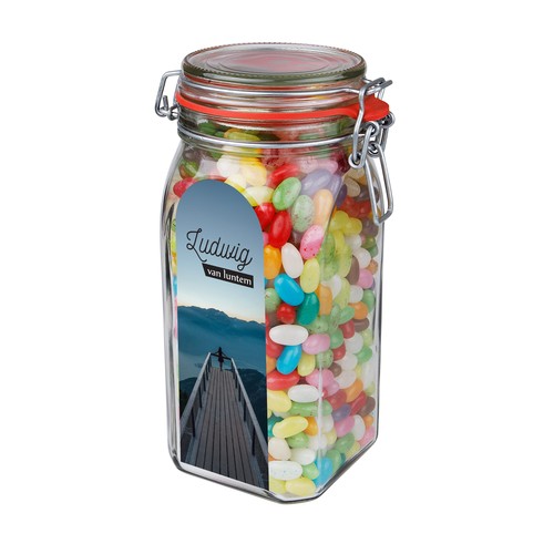 Weckpot 1,5 liter, gevuld met snoep
