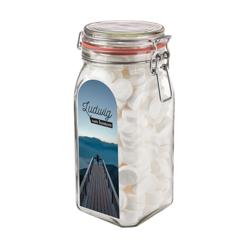 Weckpot 1,5 liter, gevuld met snoep