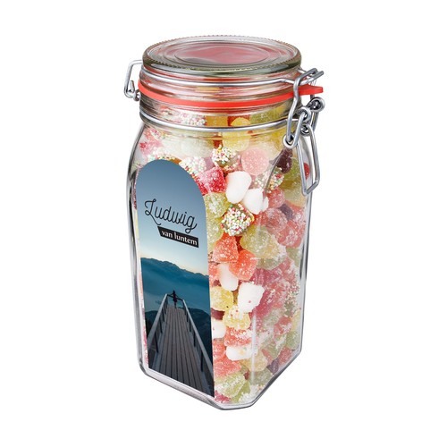 Weckpot 1,5 liter, gevuld met snoep