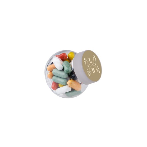 Micro glazen potje 50 ml, gevuld met snoep