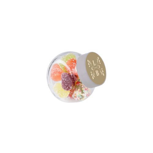 Micro glazen potje 50 ml, gevuld met snoep