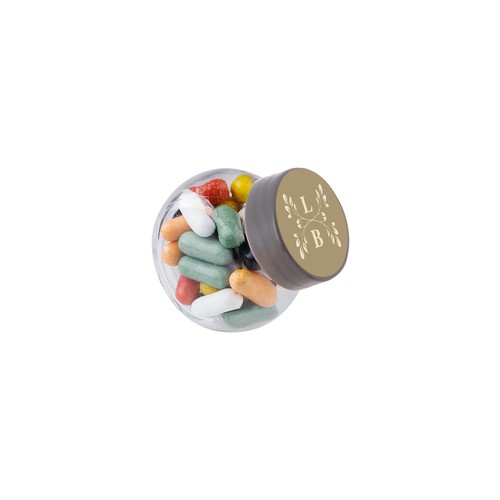 Micro glazen potje 50 ml, gevuld met snoep