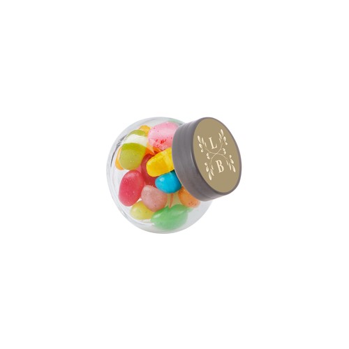Micro glazen potje 50 ml, gevuld met snoep