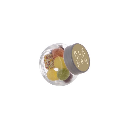 Micro glazen potje 50 ml, gevuld met snoep