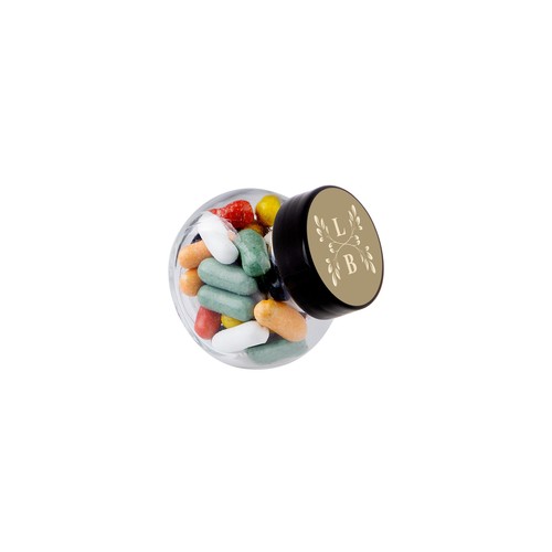 Micro glazen potje 50 ml, gevuld met snoep