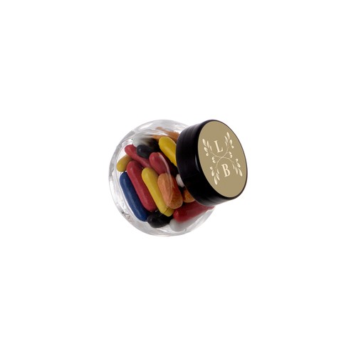 Micro glazen potje 50 ml, gevuld met snoep