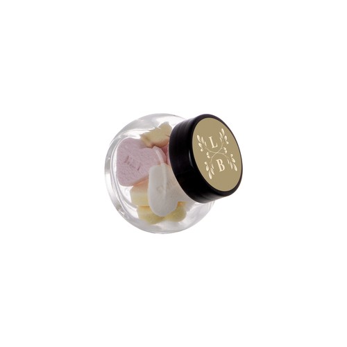 Micro glazen potje 50 ml, gevuld met snoep