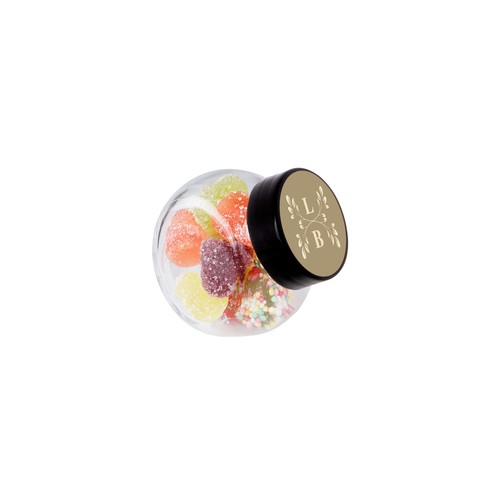 Micro glazen potje 50 ml, gevuld met snoep