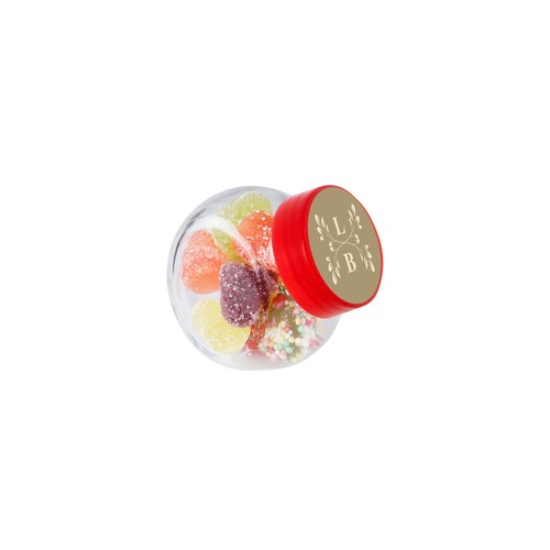 Micro glazen potje 50 ml, gevuld met snoep