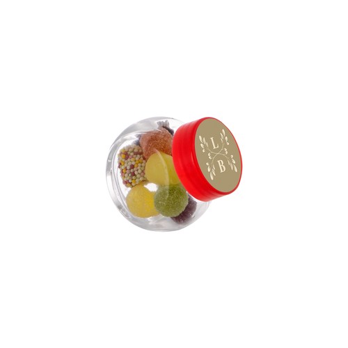 Micro glazen potje 50 ml, gevuld met snoep
