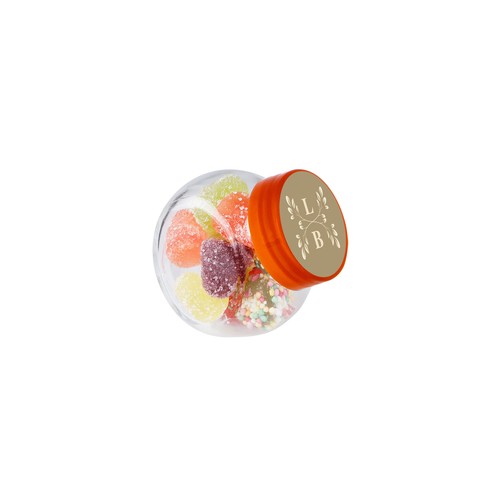 Micro glazen potje 50 ml, gevuld met snoep