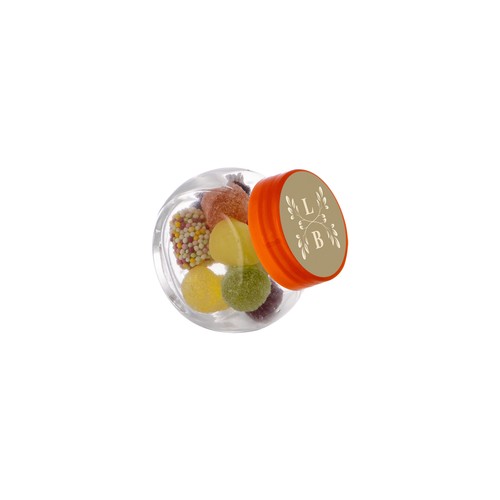 Micro glazen potje 50 ml, gevuld met snoep