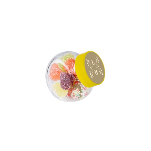 Micro glazen potje 50 ml, gevuld met snoep