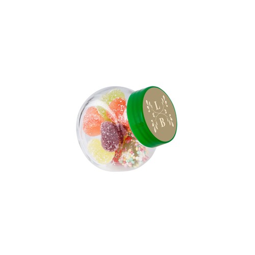 Micro glazen potje 50 ml, gevuld met snoep