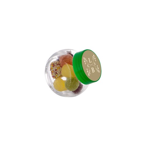 Micro glazen potje 50 ml, gevuld met snoep