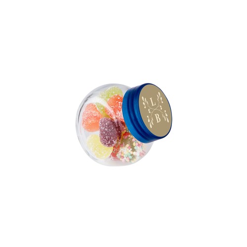 Micro glazen potje 50 ml, gevuld met snoep