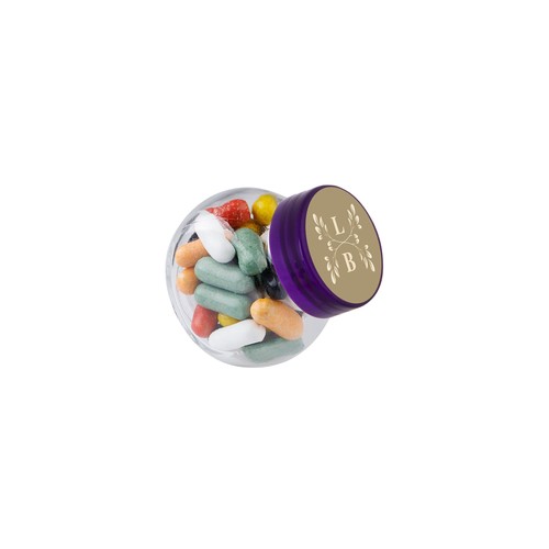 Micro glazen potje 50 ml, gevuld met snoep