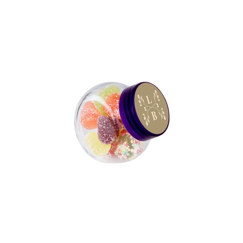 Micro glazen potje 50 ml, gevuld met snoep
