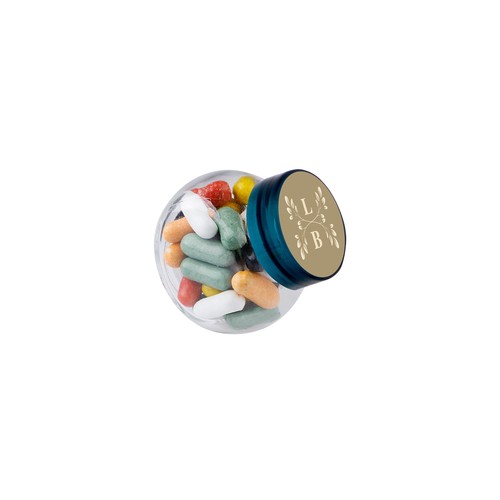 Micro glazen potje 50 ml, gevuld met snoep