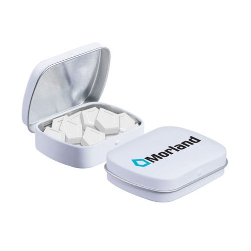 Mini hinged tin with mints logo