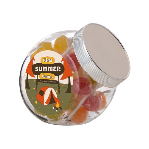 Medium glazen pot, gevuld met snoep