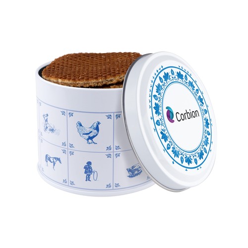 Delftsblauw blik met roomboter stroopwafels