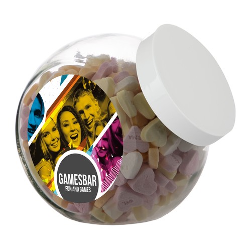 Glazen pot 2 liter, gevuld met snoep