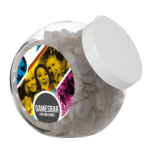 Glazen pot 2 liter, gevuld met snoep
