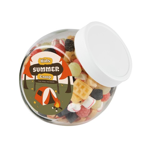 Medium glazen pot, gevuld met snoep