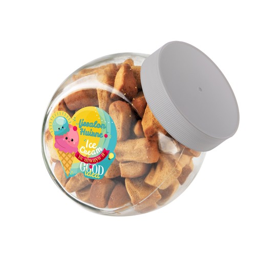 Medium glazen pot, gevuld met snoep