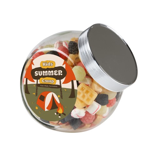 Medium glazen pot, gevuld met snoep