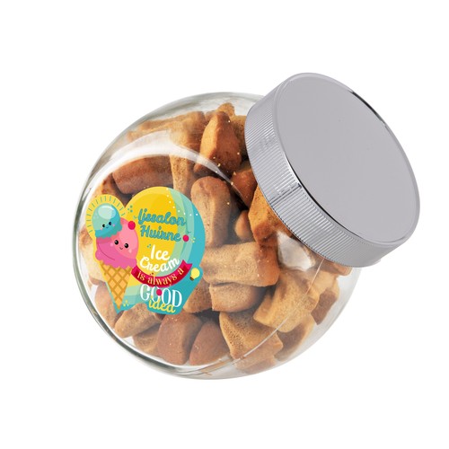 Medium glazen pot, gevuld met snoep