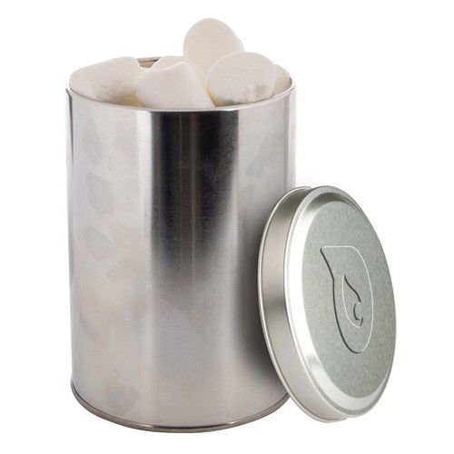Groot blik met embossing en gevuld met snoep