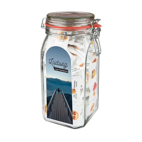 Weckpot 1,5 liter, gevuld met snoep