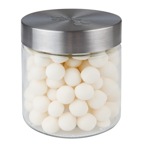 Glazen pot 0,9 liter met embossing, gevuld met snoep