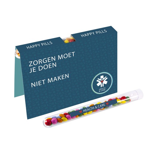 Vouwkaart met een gevuld reageerbuisje