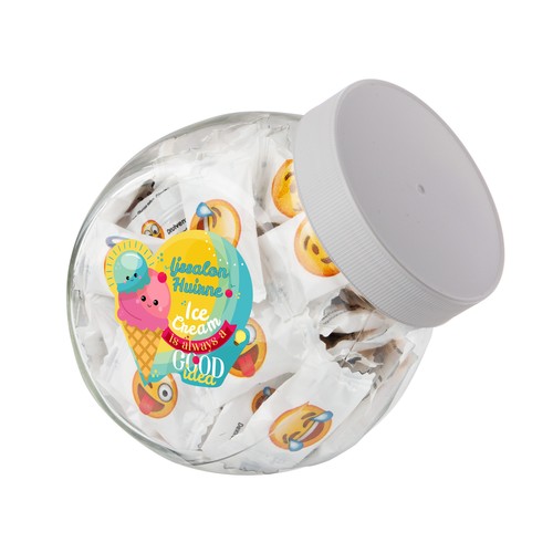 Medium glazen pot, gevuld met snoep