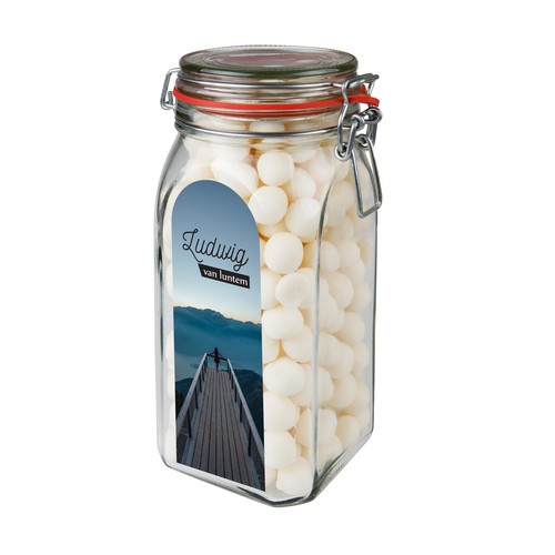 Weckpot 1,5 liter, gevuld met snoep