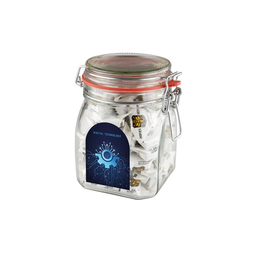 Weckpot 0,9 liter, gevuld met snoep