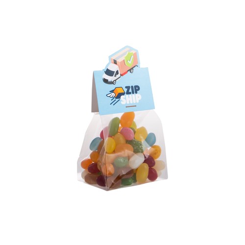 Blokzakje met kopkaartje in eigen vorm en 100 gram snoep