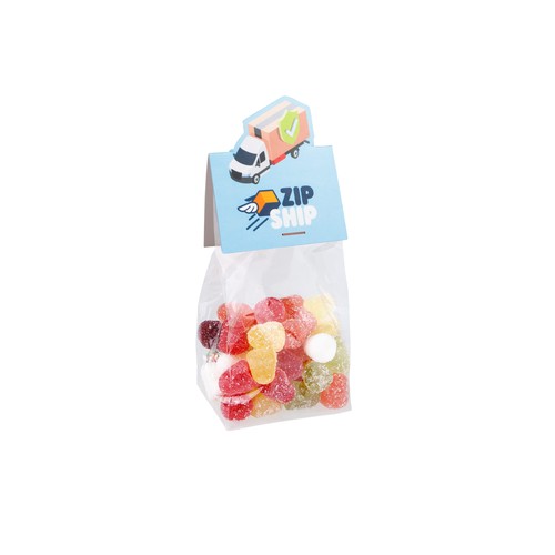 Blokzakje met kopkaartje in eigen vorm en 100 gram snoep