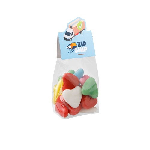 Blokzakje met kopkaartje in eigen vorm en 100 gram snoep
