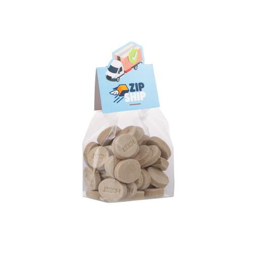 Blokzakje met kopkaartje in eigen vorm en 100 gram snoep