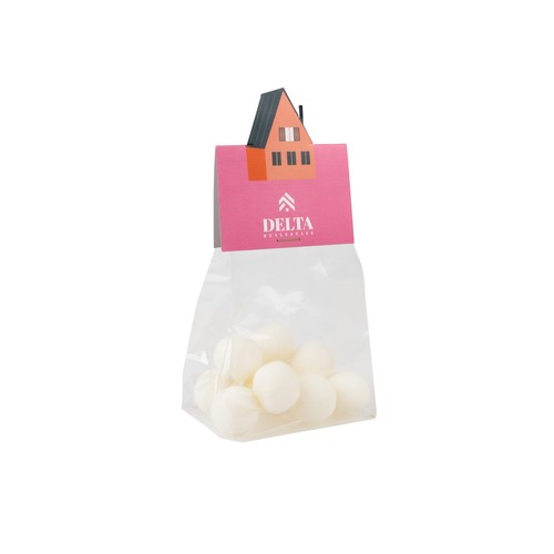Blokzakje met kopkaartje in eigen vorm en 50 gram snoep